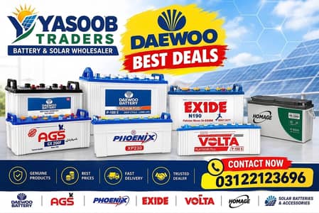 Daewoo Batteries & Solar Batteries Types Available at Yasoob Traders