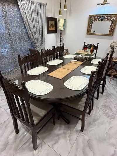 Elegant solid wood dining table with 8 chairs n Premium glass