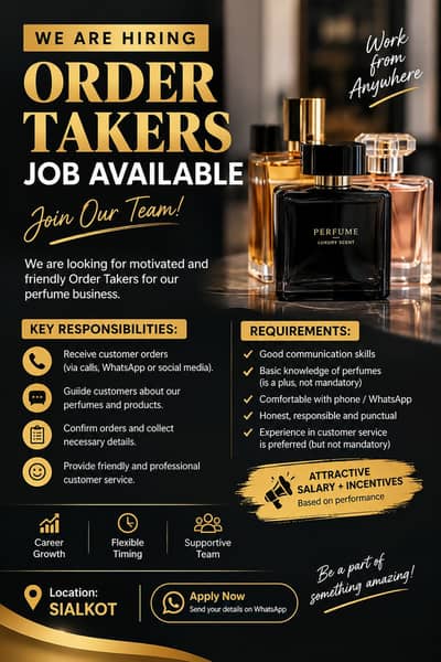 Order Takers Required – Perfume Business
