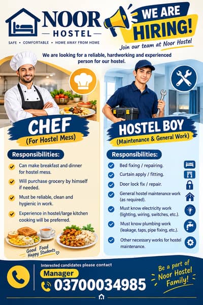 NOOR HOSTEL – JOB OPPORTUNITY