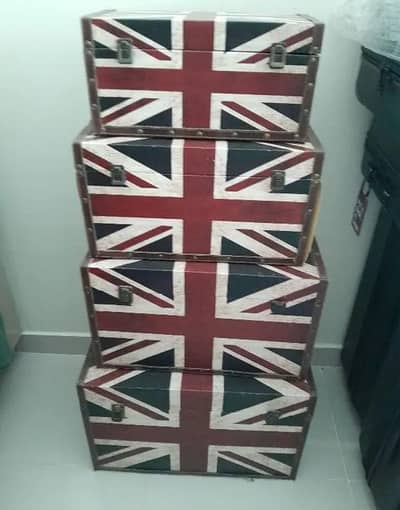 4-Piece Vintage Union Jack Decorative Storage Trunks / Chest Set