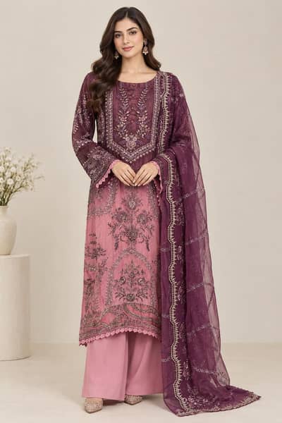 fancy embroidered 3 piece dress