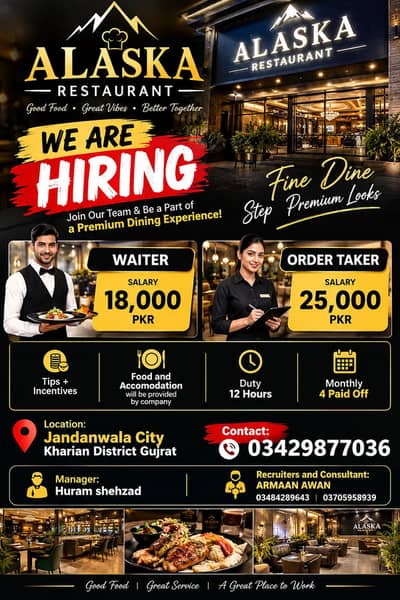 Staff Hirings For Fine Dine Step Restaurant