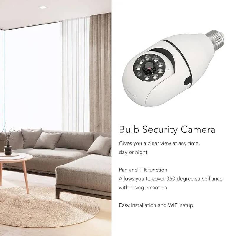 security camera 360 view E27 Bulb base white 3