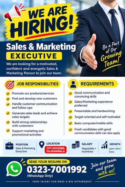  WE ARE HIRING — SALES PERSON   JOIN OUR SALES & MARKETING TEAM