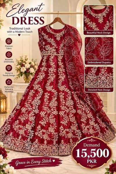 Maroon Embroidered Bridal Party Wear Maxi Dress – Wedding & Formal We