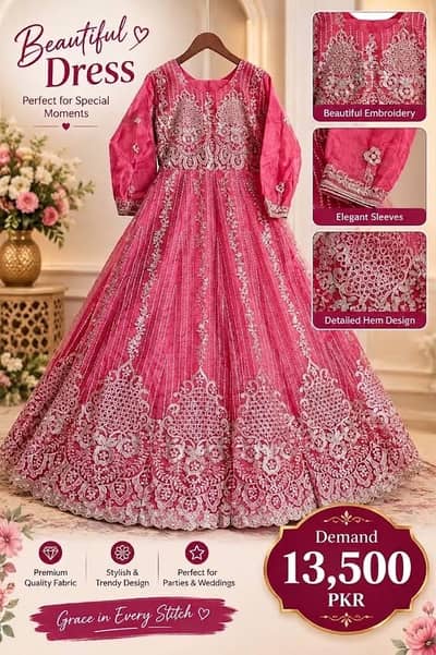Pink Embroidered Party Wear Maxi Dress – Fancy Wedding & Formal Wear