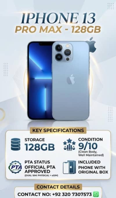 iPhone 13 Pro Max - 128GB - PTA Approved - Complete Box