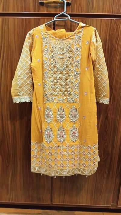3pc fully embroidered lawn dress with organza dupta