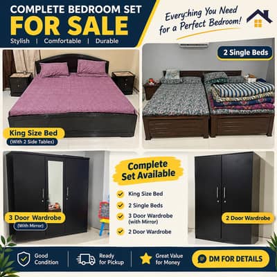 King Size Bed - Single Beds - 2 &3 Door  Wooden Wardrobes