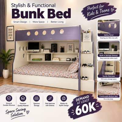 Wooden Bunk Bed for Kids & Teens with Storage Stairs
