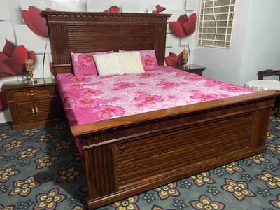 Wooden bed with side tabel ,dressing tabel  without matres