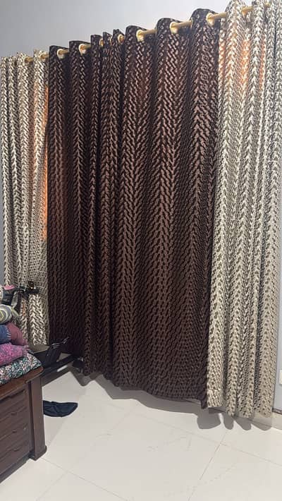 Premium  Velvet Ring-Top Curtains – Dark Brown & Beige Contrast