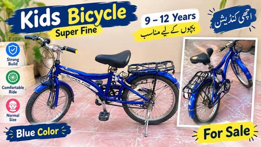 Blue Kids Bicycle | 9–12 Years | Normal Size | اچھی کنڈیشن