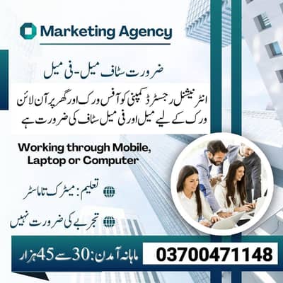 Male and Female staff required for office working and Online working