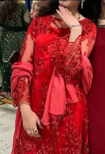 red dress net with trouser