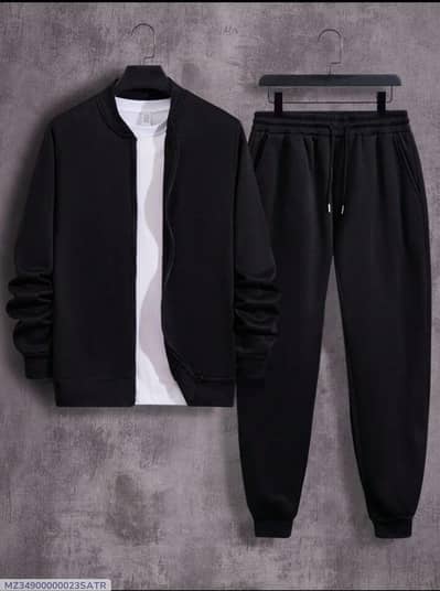 Men's Fleece Zipper Track Suit – Plain Black