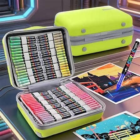 GuangNa 408 Colors Acrylic Paint Markers – Complete Professional Acrylic Paint Pen Set with Premium Carrying Suitcase | Soft Tip, Non-Bleeding, Stackable Art Markers for Paper, Wood, Canvas, Glass, Stone, Ceramic & DIY Crafts