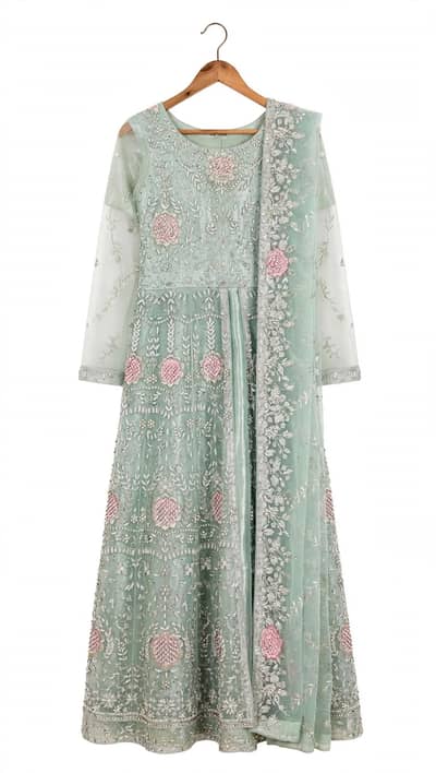 : 3 Mint Green Fancy Embroidered Maxis For Sale - 10/10 Condition