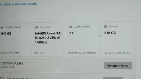 gaming laptop icore 5 8 genration graphic card 2  gb 16 gb ram 256  gb