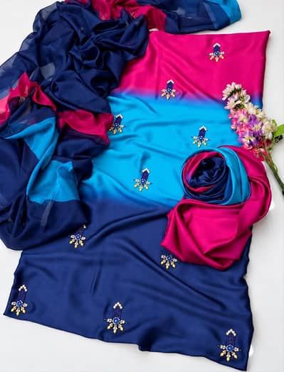 Silk hand embroidery with different colours