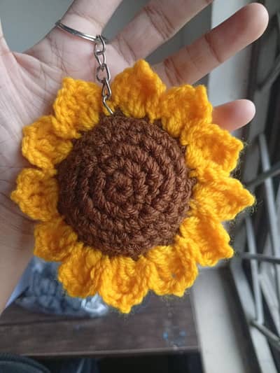 Crochet sunflower keychain