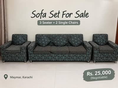 Used Sofa Set – 3 Seater + 2 Single Chairs