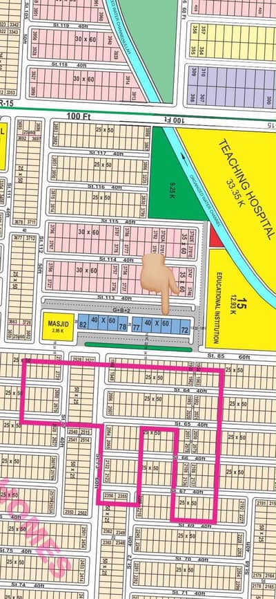 F BLOCK MINI COMMERCIAL PLOT  FOR SALE IN MULTI GARDEN B-17 40x60  PLOT NO 74  DEMAND 550