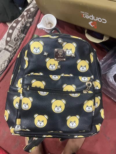 fashion teddy bear print faux-leather backpack