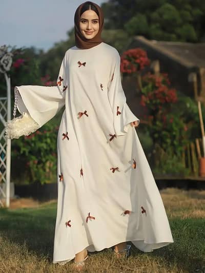 bow abaya white color
