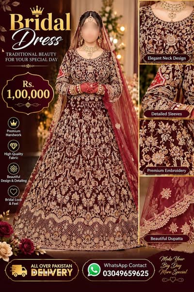 Title:  Elegant Green Bridal Dress – Premium Handwork | Rs. 110,000