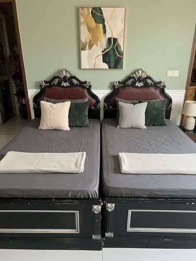 Two single bed pure wood made by T and T