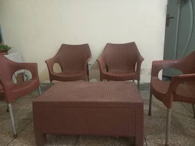 Premium Plastic Woven Lawn Chairs Set with Center Table