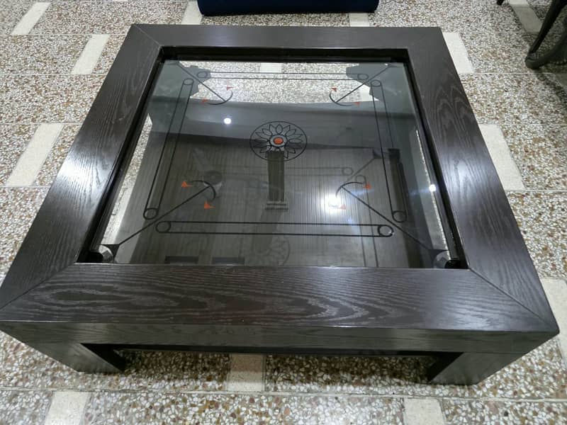 Coffee Table 46x46 with Carrom Board – Glass Top, Wood Frame 0