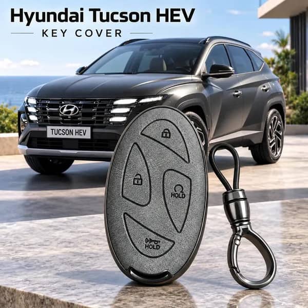 Hyundai Tucson HEV TPU Key Cover with Metal Keychain | Premium Smart Key Case