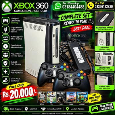 Xbox 360 100GB Console + 2 Original Controllers | Complete Set