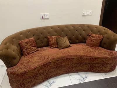 Brown Velvet/Fabric Curved Sofa Set (3-Seater, 2-Seater, 1-Seater)