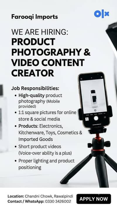 Product Photographer & Video Creator Required
