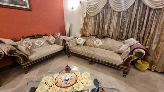 6 seater sofa set with one centre table and 2 side tables