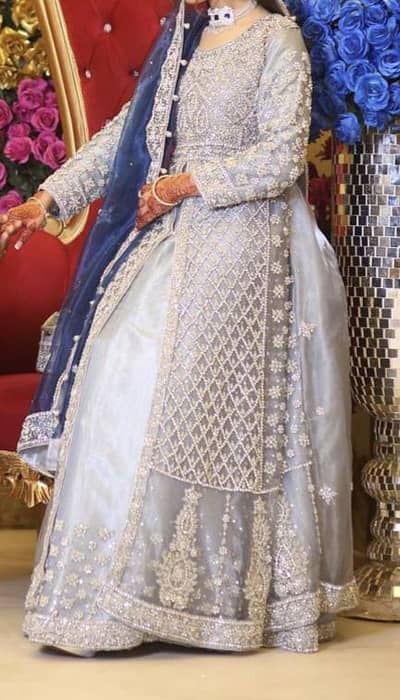Luxury Silver Blue Embroidered Formal Dress | Worn Once