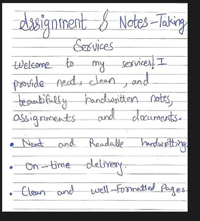 Neat Handwritten Assignment and Note Taking Services