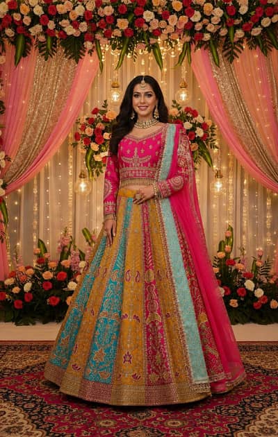 Luxury  Mehndi Bridal Lehenga-Heavily embellished