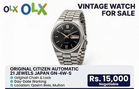 Original Citizen Automatic 21 Jewels Japan GN-4W-S Vintage Day Date