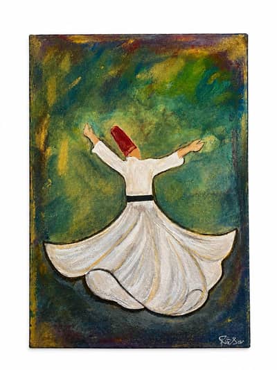 Sufi whirling divish acrylic paint 18x12 canvas