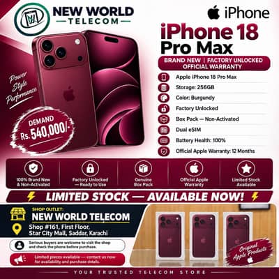iPhone 18 Pro Max 256GB | Factory Unlocked | Box Pack Non Active