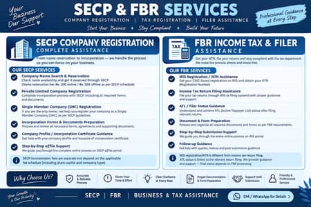 SECP company registration SMC and private ltd , FBR filer assistance