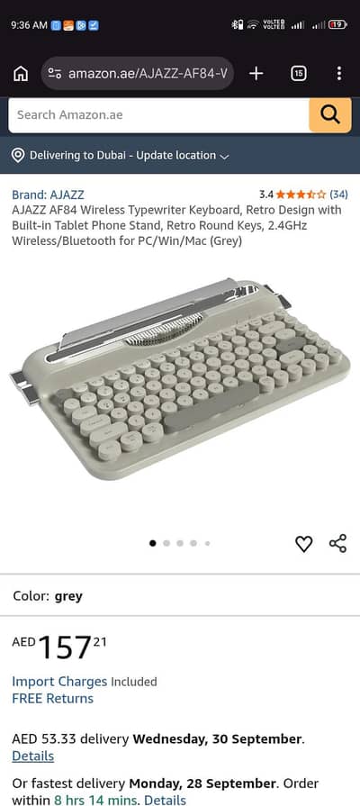 AJAZZ AF84 Wireless Typewriter Keyboard