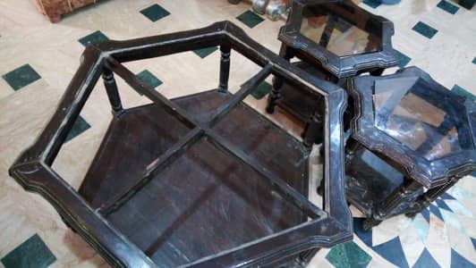 wooden table set one centre tables with two side tables