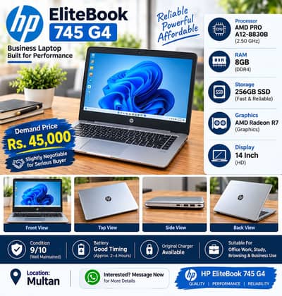 HP EliteBook 745 G4 | 8GB RAM | 256GB SSD | AMD A12 | 9/10 Condition