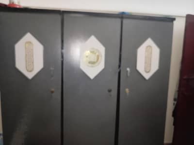 three door wooden wardrobe, two door metallic wardrobe